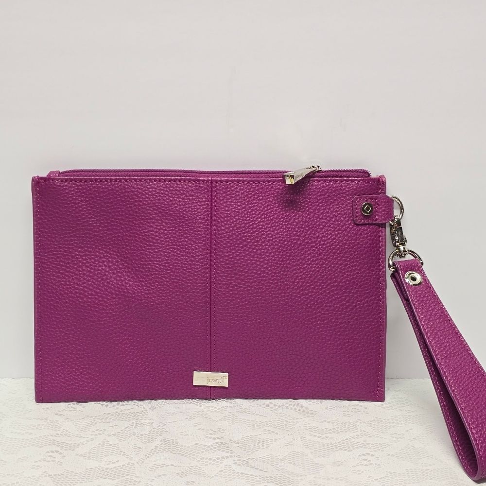 Jewell By Thirty One Fuchsia Hot Pink Faux Leather Wristlet Clutch New